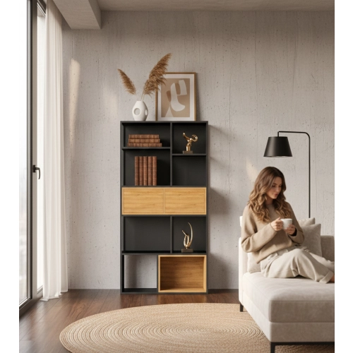 REGAŁ NA KSIĄŻKI METALOWE DREWNO LITE DĄB JESION OLCHA RNK-167